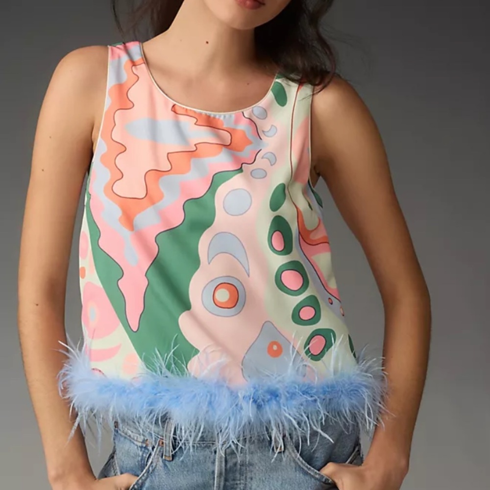 English Factory Sleeveless Faux Feather Top